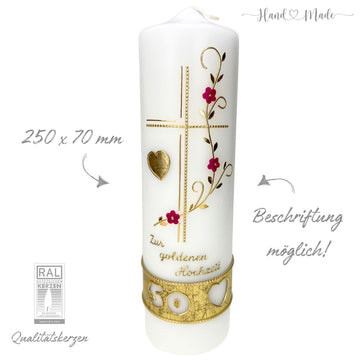 Goldene Hochzeit Stumpenkerze Herz & Blumenranke