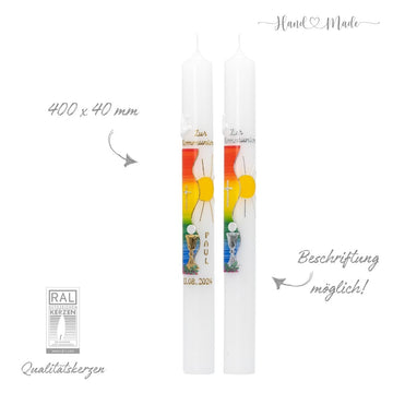 Kommunionkerze | Bunt-Regenbogen | 40x4 cm