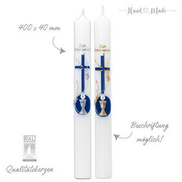 Kommunionkerze-Jungen | Blau-Gold-Silber - 40x4