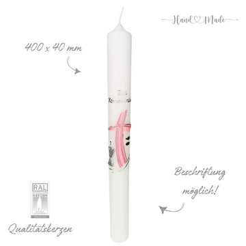 Kommunionkerze-Konfirmationskerze | Modernes Kreuz-Rosa | 40x4 cm