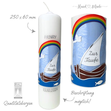 Taufkerze Arche Noah unter dem Regenbogen // 25x6 cm