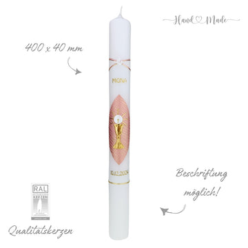 Kommunionkerze-Konfirmationskerze für Mädchen | Rosa-Gold - 40x4