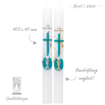 Kommunionkerze | Türkis-Gold & Türkis-Silber