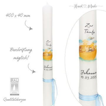 Kommunionskerze - Taufkerze Arche Noah - Druckkerze - Neutral