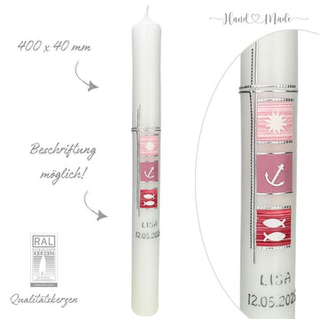 Kommunionskerze - Taufkerze Stilvoll Mädchen - Rosa