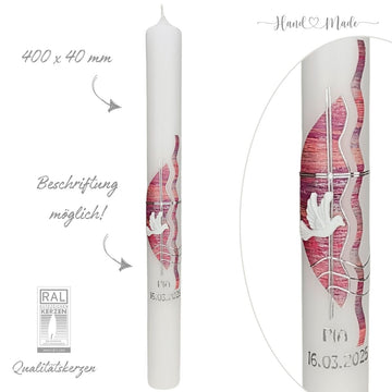 Kommunionkerze - Taufkerze Wellenmuster - Mädchen - Rote und Rosa Töne
