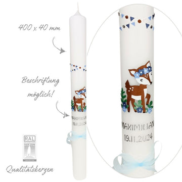 Kommunionskerze - Taufkerze - Reh - Rehlein - Blau