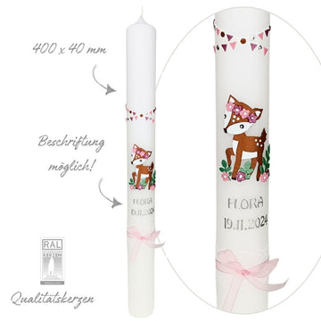 Kommunionskerze - Taufkerze - Reh - Rehlein - Rosa
