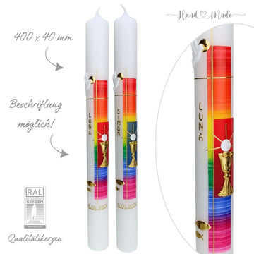 Kommunionkerzen-Konfirmationskerzen | Regenbogenfarben - 40x4