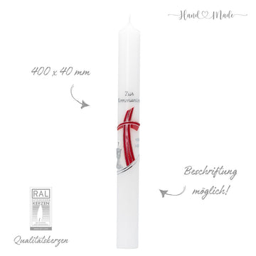 Kommunionkerze-Konfirmationskerze | Modernes Kreuz-Rot | 40x4 cm