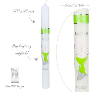 Kommunionkerze-Konfirmationskerze | Grün-Silber