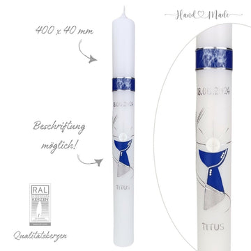 Kommunionkerze-Konfirmationskerze | Blau-Silber