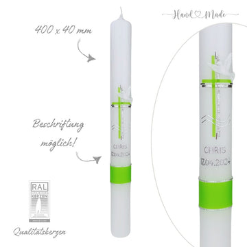 Kommunionkerze Mädchen & Jungen | Grün-Silber - 40x4