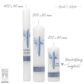 Taufkerze Blau für Jungen | Modernes Kreuz