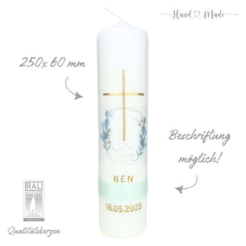 Taufkerze Geometrie Eukalyptus Jungen & Mädchen Neutral Mint - 25x6