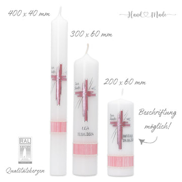 Taufkerze Rosa für Mädchen | Modernes Kreuz
