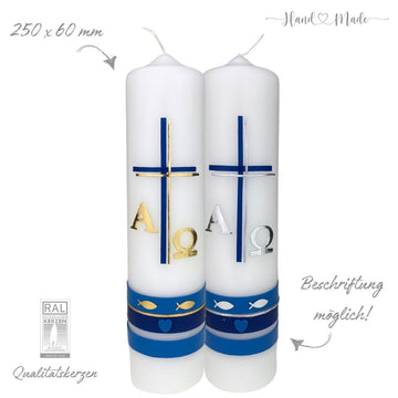 Taufkerzen für Jungen | Klassisch mit Alpha-Omega