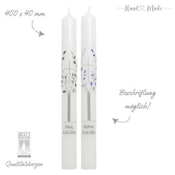 Lebensbaum mit Kreuz - Taufkerzen und Kommunionskerzen für Mädchen & Jungen