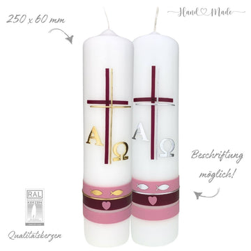 Taufkerzen für Mädchen | Klassisch mit Alpha-Omega