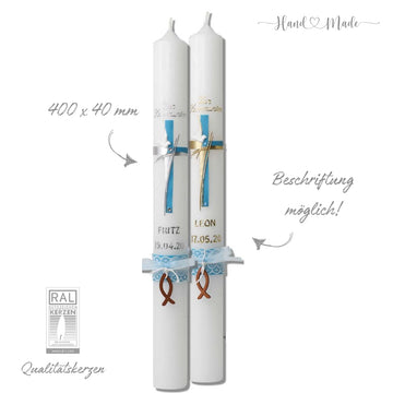Vintage-Kommunionkerzen Taufkerzen Blau für Jungen | Fisch - 40x4