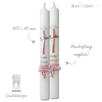 Vintage-Kommunionkerzen Taufkerzen Rosa für Mädchen | Fisch - 40x4