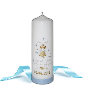 Taufkerze Engelskerze mit Spruch für Jungen - 20x6