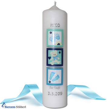 Taufkerze für Jungs | Babyfüßchen-Kinderhände