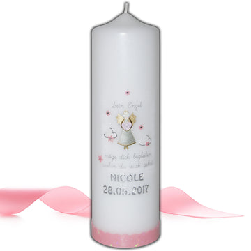 Taufkerze | Große Engelskerze mit Spruch für Mädchen