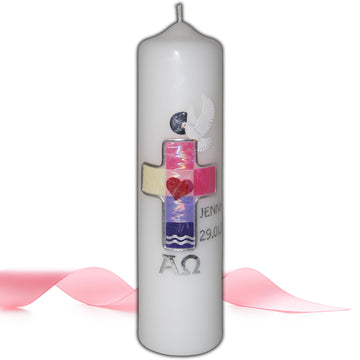 Moderne Taufkerze für Mädchen | Lila-Pink