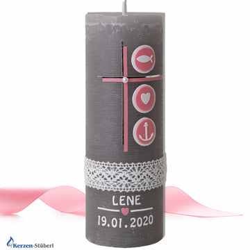 Vintage-Taufkerze für Mädchen - Rustik - 19 x 6,8