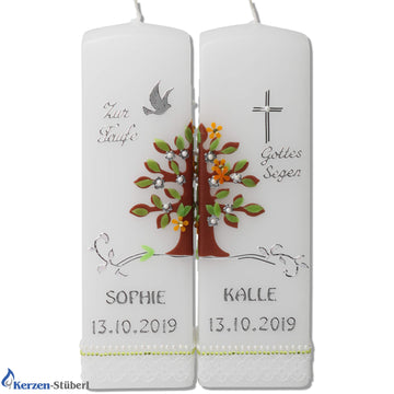 Geschwister-Taufkerzen mit Lebensbaum